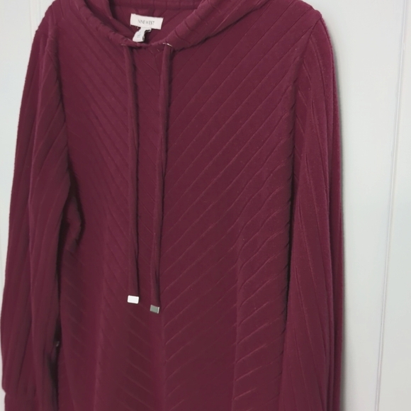 Nine West Sz L Wine Colored Ribbed Long Sleeved Hoodie - Picture 2 of 4